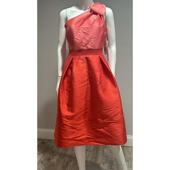 Teri Jon One Shoulder Colorblocked Satin Cocktail Dress Size 6 - Picture 3 of 13